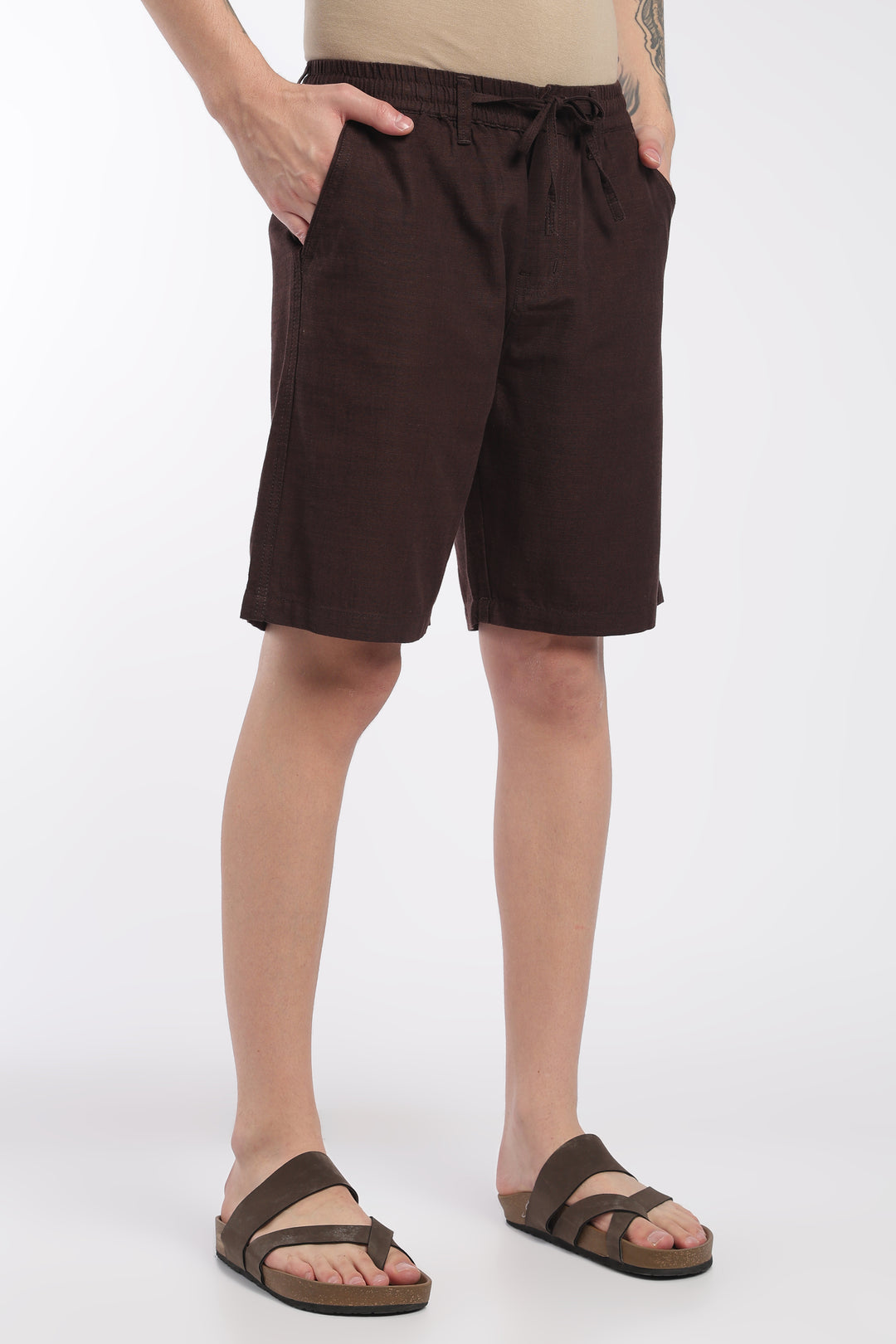 Men’s Dark Brown Lightweight Linen Relaxed Shorts