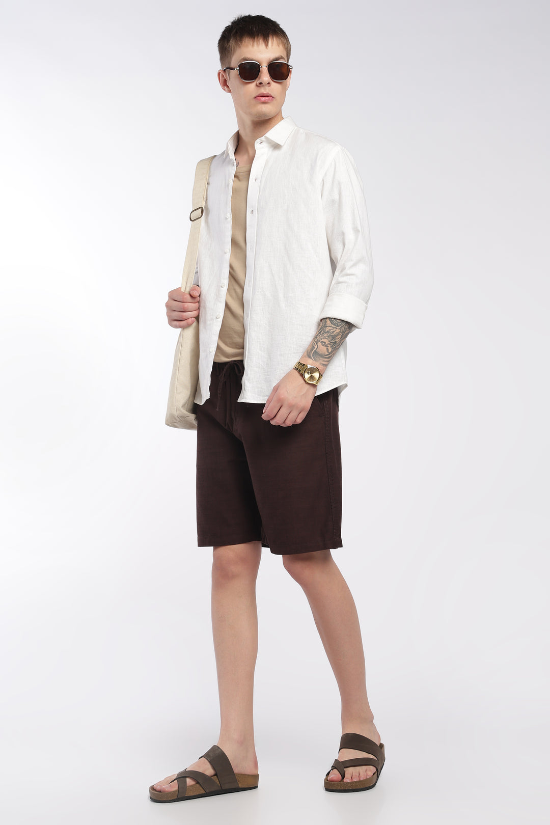 Men’s Dark Brown Lightweight Linen Relaxed Shorts