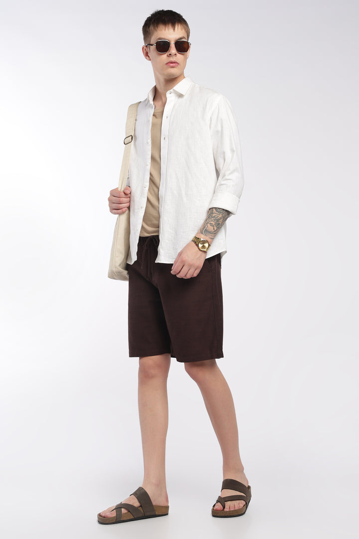 Men’s Dark Brown Lightweight Linen Relaxed Shorts