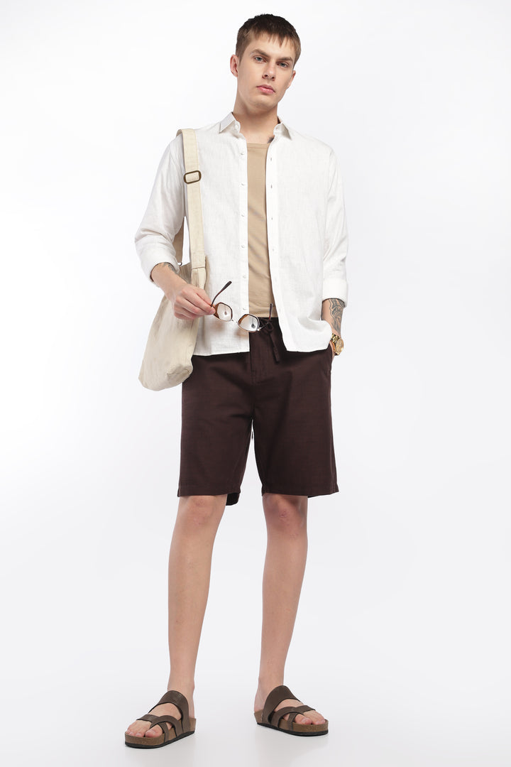 Men’s Dark Brown Lightweight Linen Relaxed Shorts