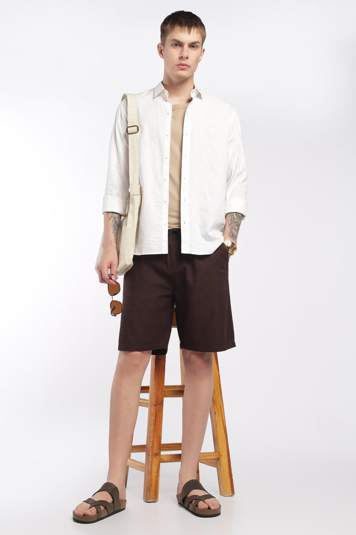 Men’s Dark Brown Lightweight Linen Relaxed Shorts