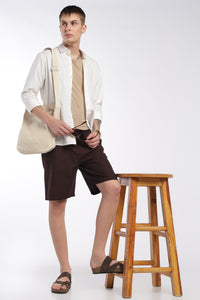 Men’s Dark Brown Lightweight Linen Relaxed Shorts