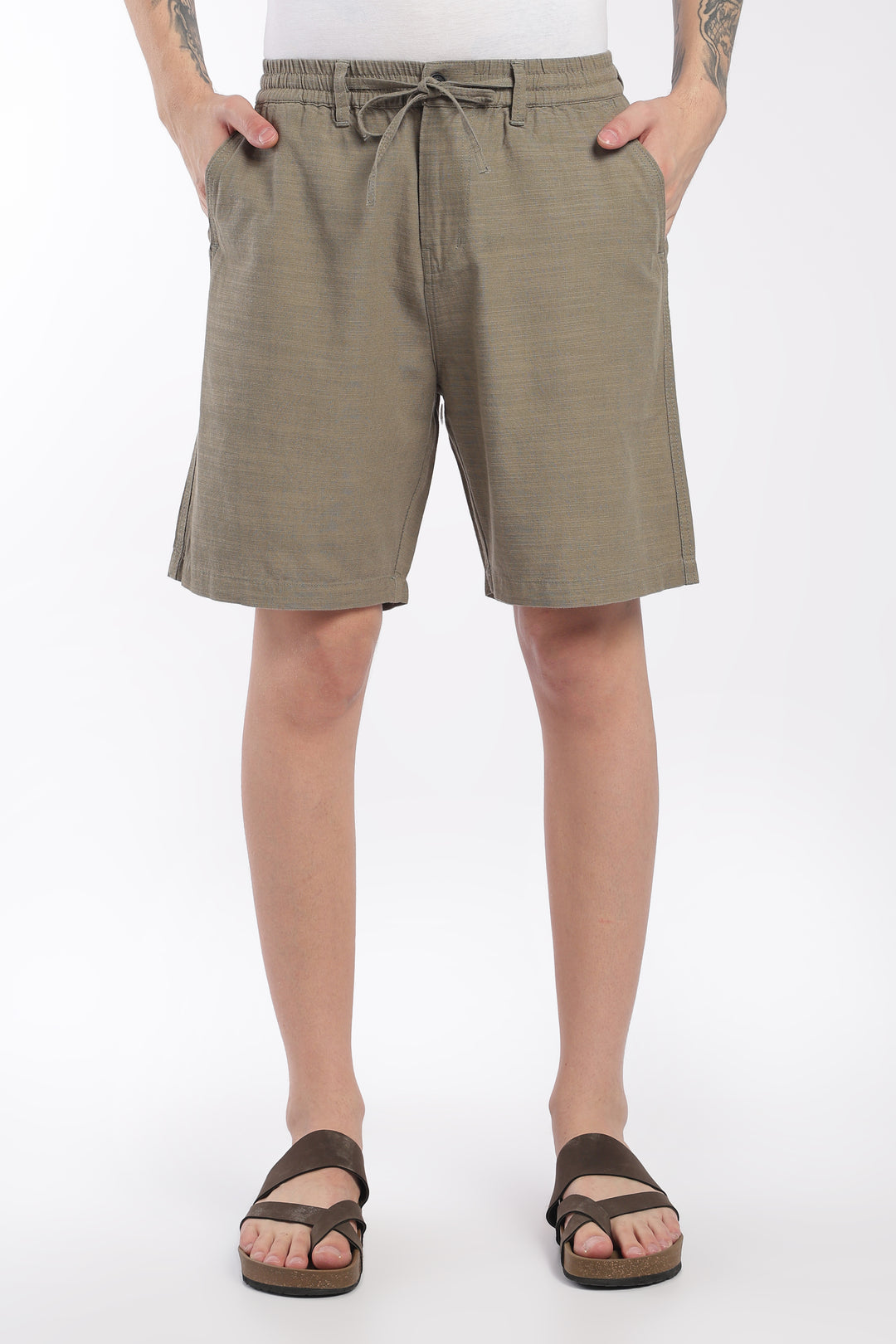 Men’s Olive Lightweight Linen Relaxed Shorts