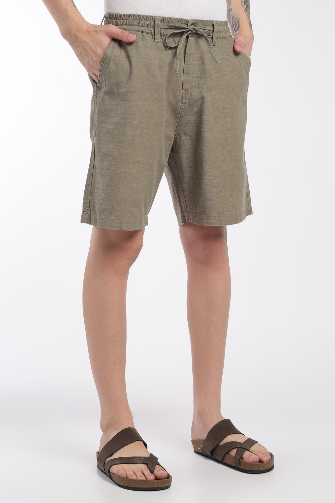 Men’s Olive Lightweight Linen Relaxed Shorts