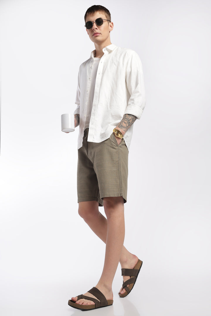 Men’s Olive Lightweight Linen Relaxed Shorts