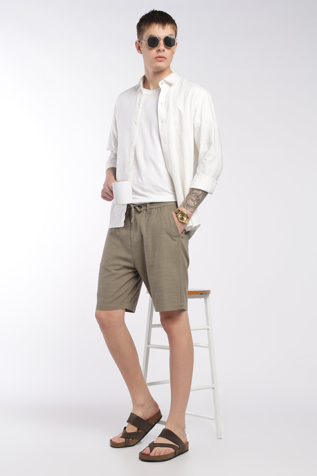 Men’s Olive Lightweight Linen Relaxed Shorts