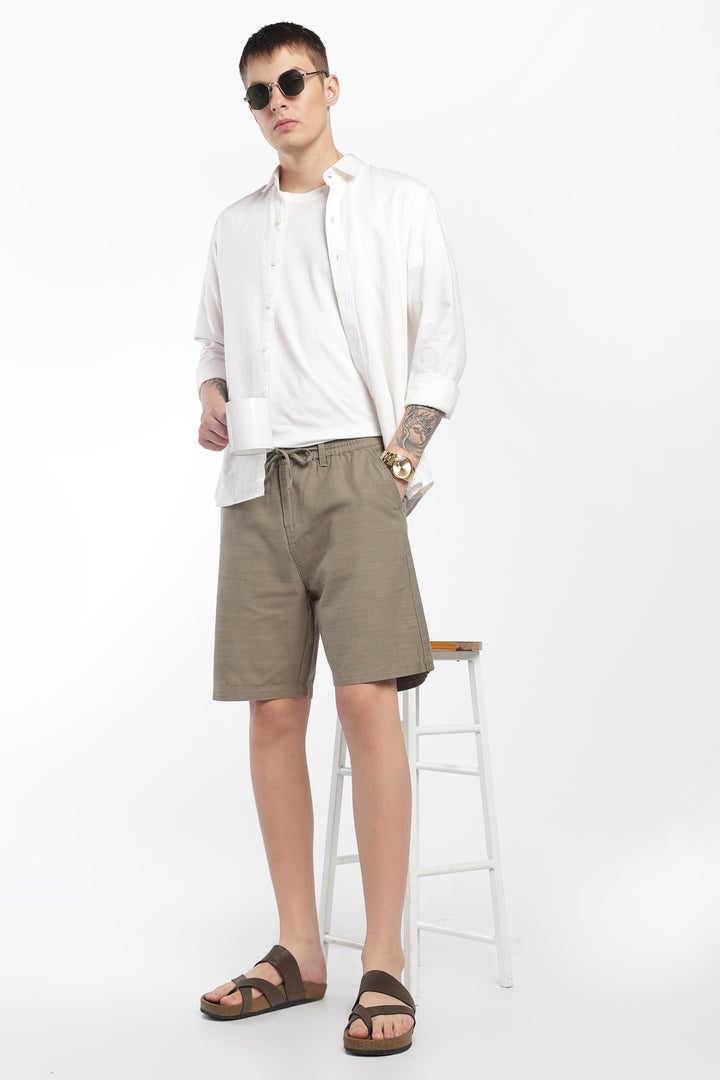 Men’s Olive Lightweight Linen Relaxed Shorts