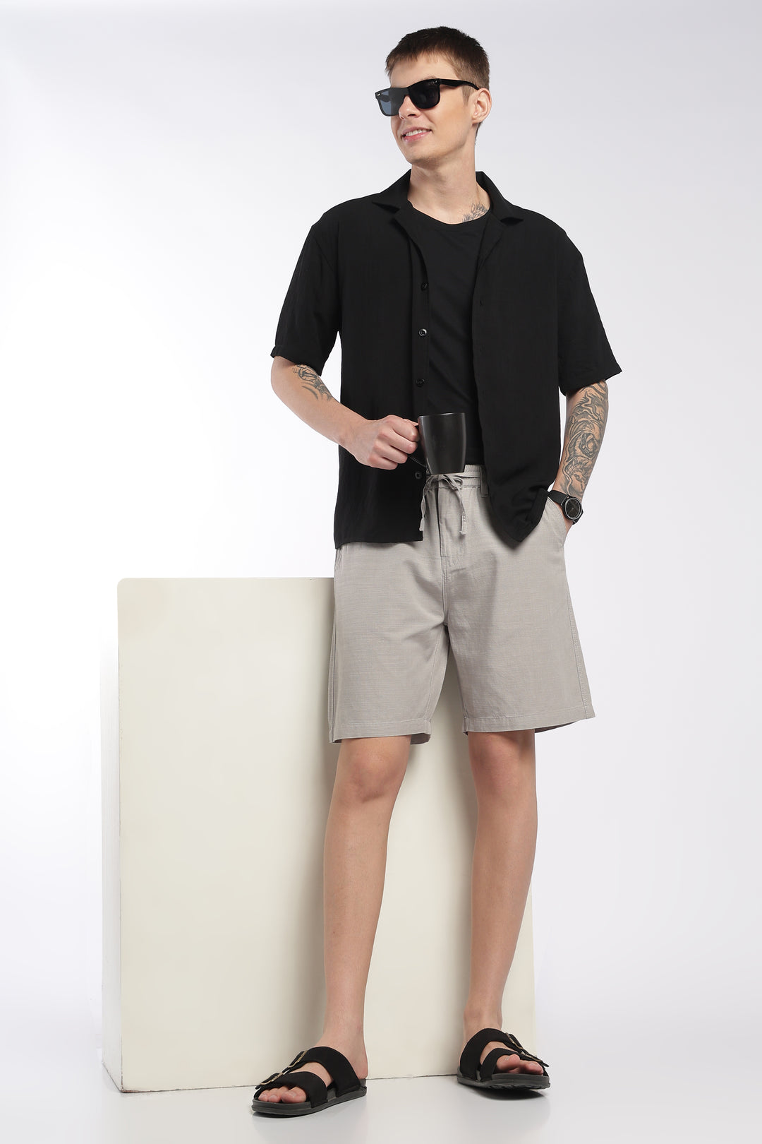 Men’s Light Grey Lightweight Linen Relaxed Shorts