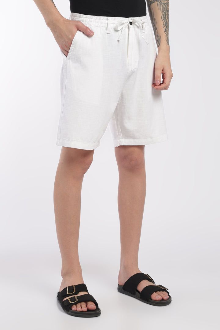 Men’s White Lightweight Linen Relaxed Shorts