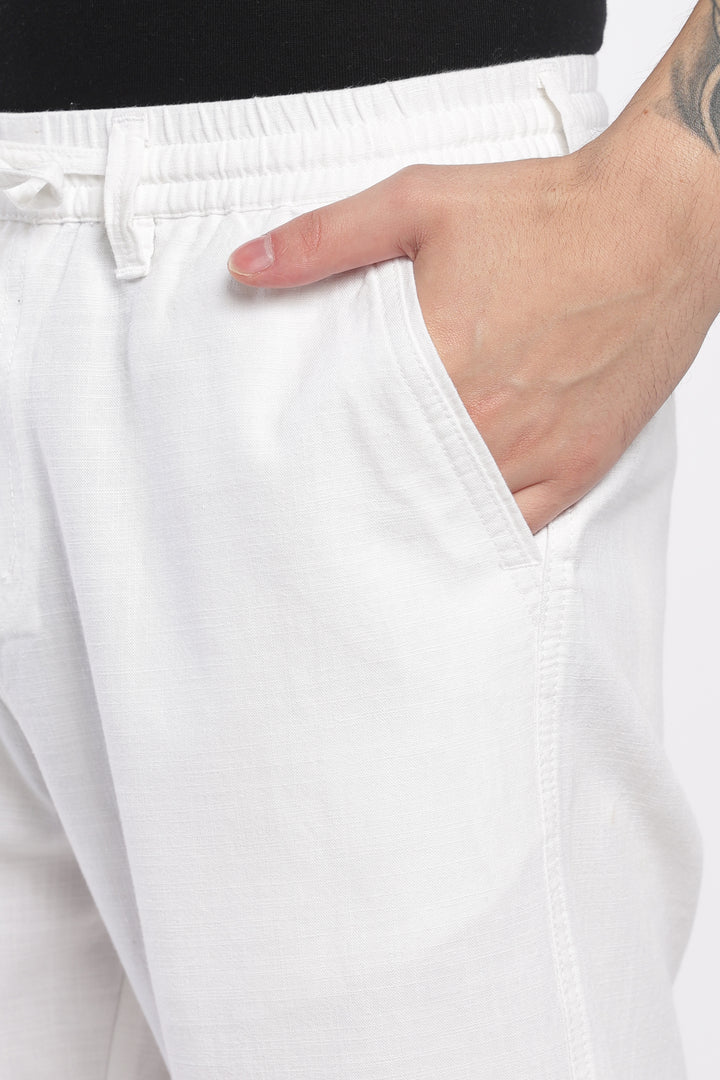Men’s White Lightweight Linen Relaxed Shorts