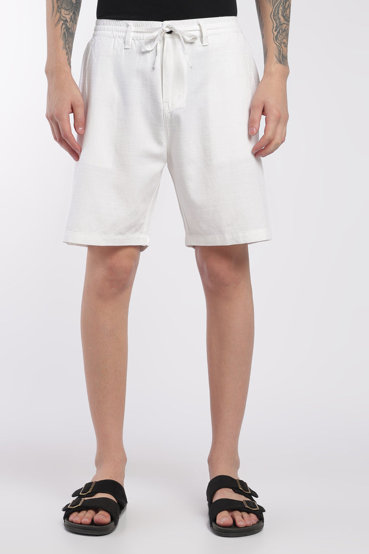 Men’s White Lightweight Linen Relaxed Shorts