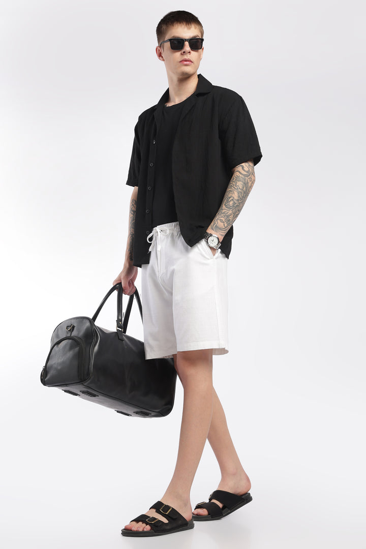 Men’s White Lightweight Linen Relaxed Shorts