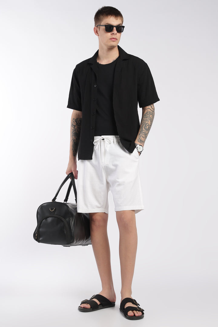 Men’s White Lightweight Linen Relaxed Shorts
