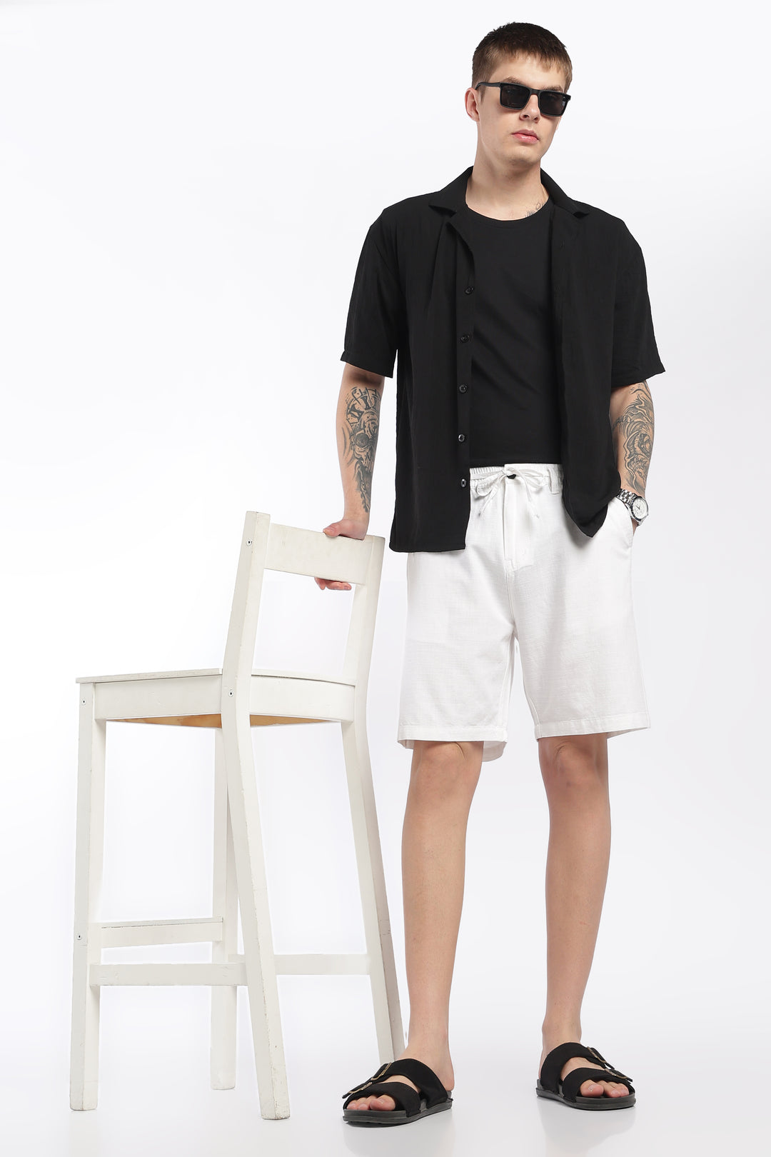 Men’s White Lightweight Linen Relaxed Shorts