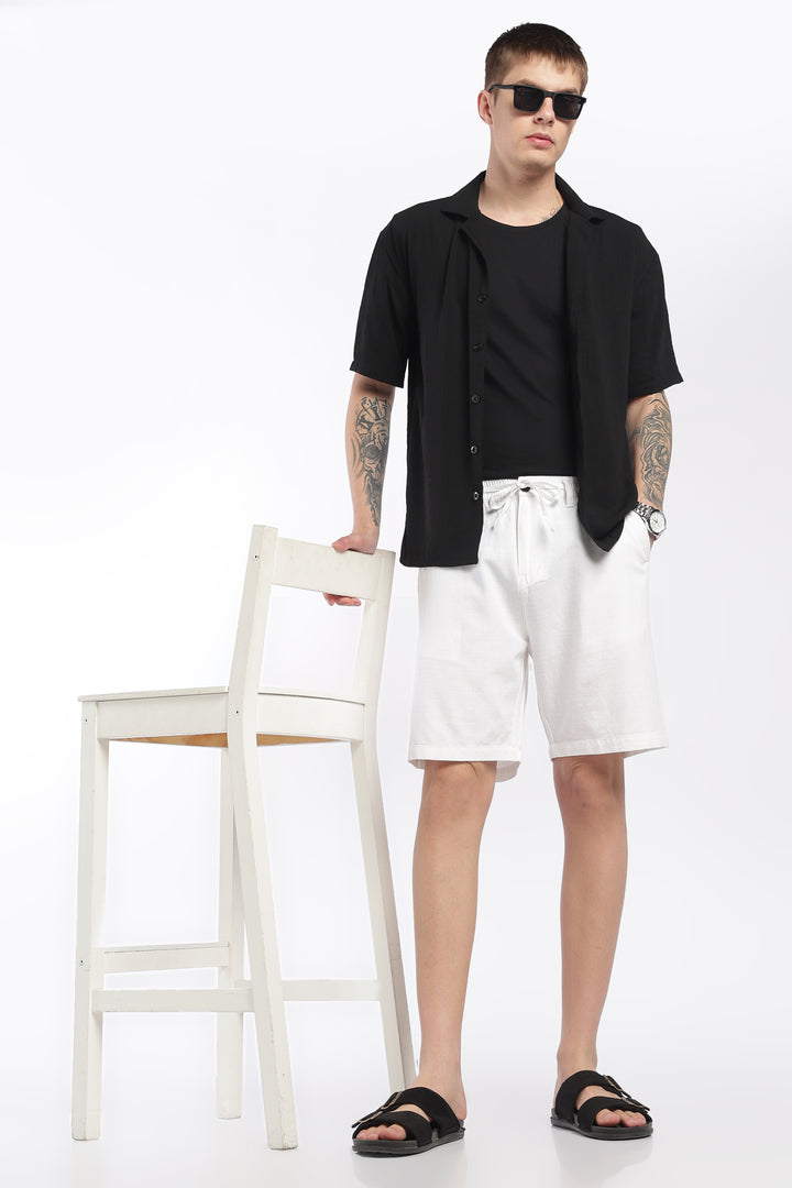 Men’s White Lightweight Linen Relaxed Shorts