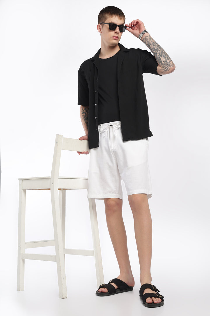 Men’s White Lightweight Linen Relaxed Shorts