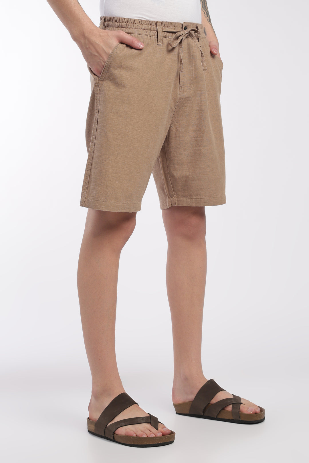 Men’s Beige Lightweight Linen Relaxed Shorts
