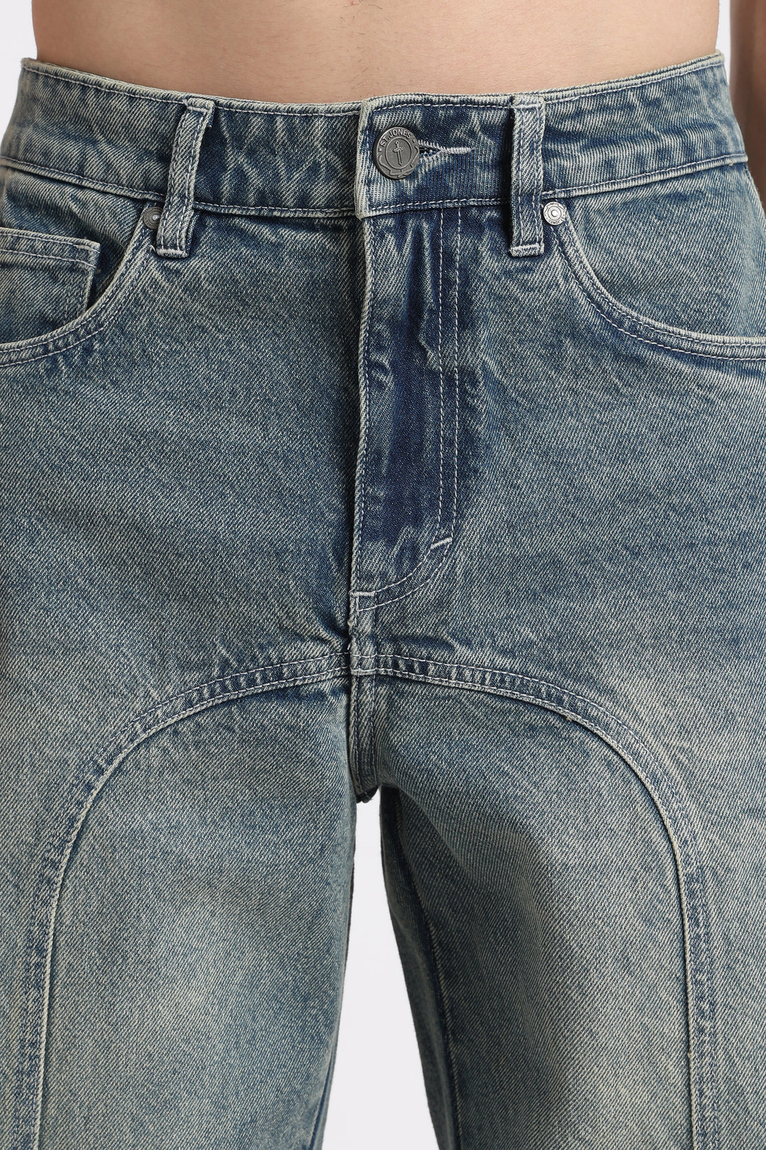 Vintage Wash High-Waist Straight-Leg Denim Jeans for Men