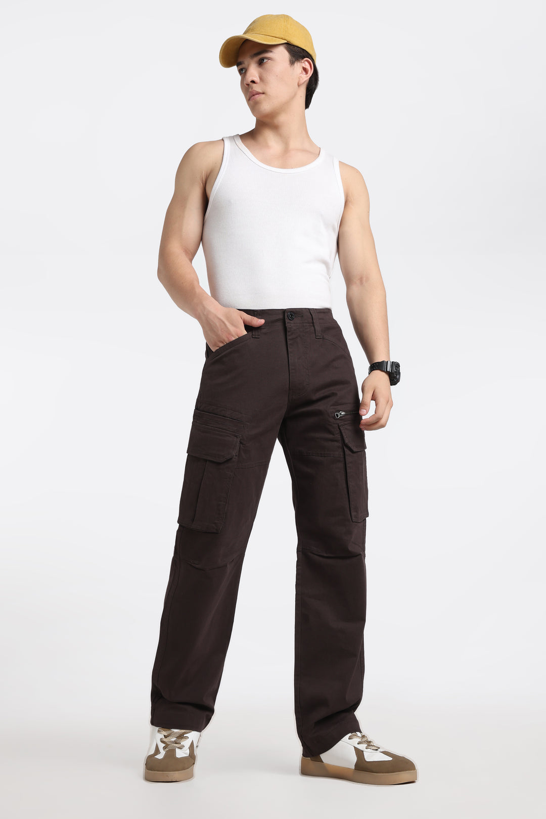 Men’s Dark Brown Multi-Pocket Cargo Pant