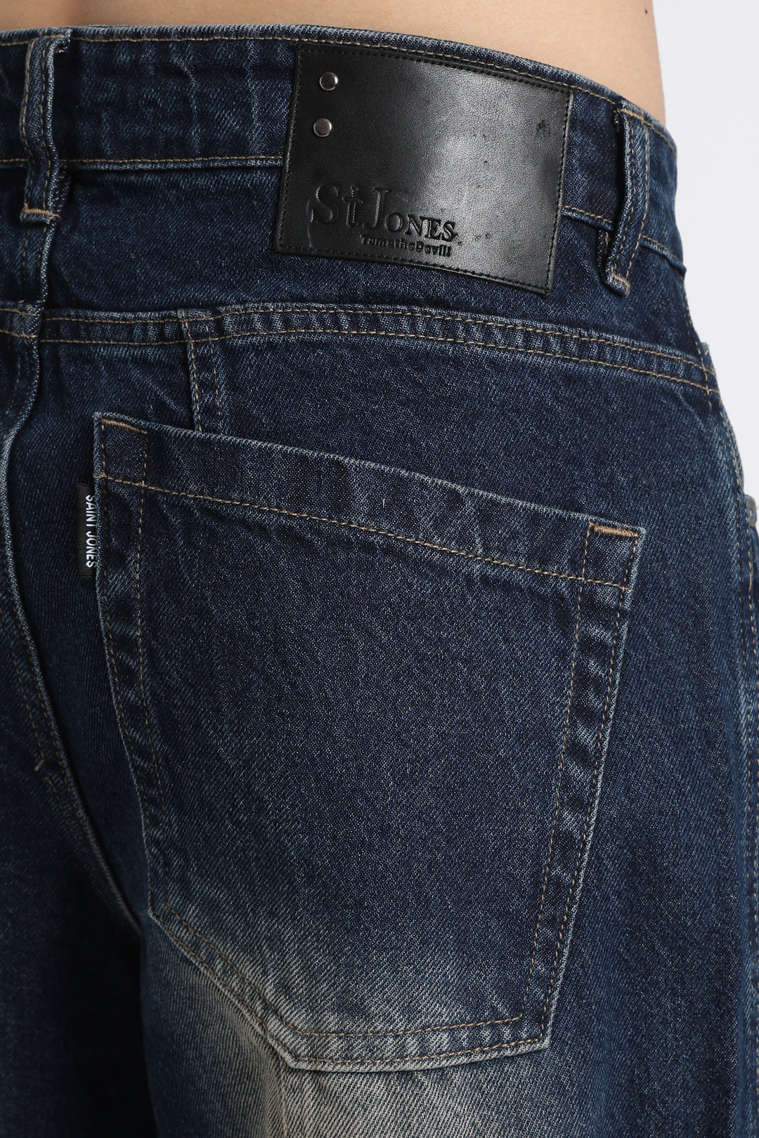 Vintage Wash High-Waist Straight-Leg Denim Dark Blue Jeans for Men