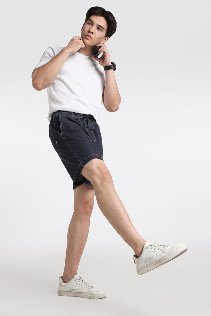 Dark Blue Drawstring Denim Shorts