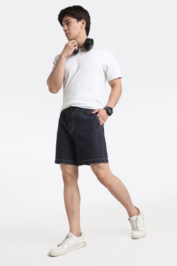 Dark Blue Drawstring Denim Shorts