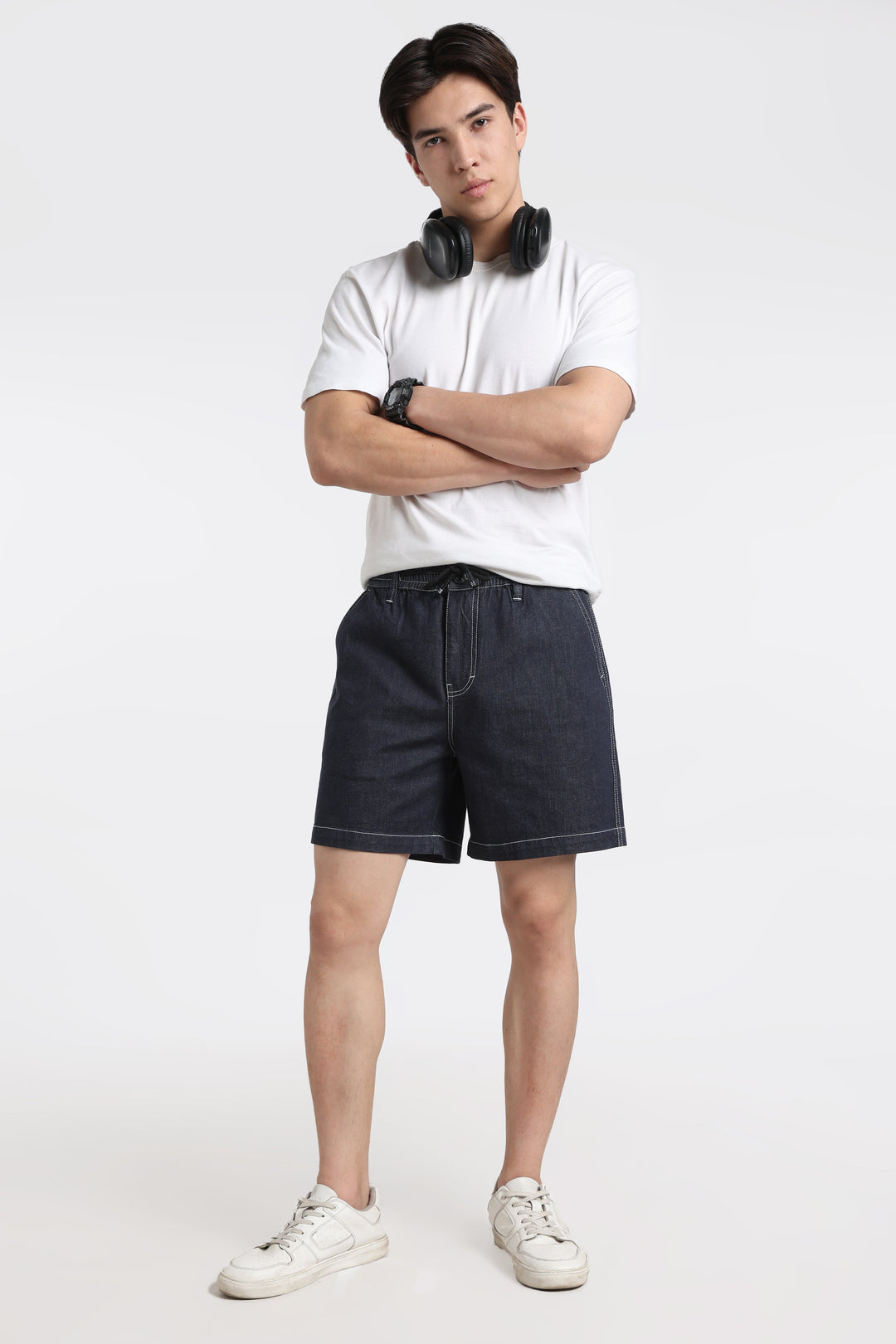 Dark Blue Drawstring Denim Shorts