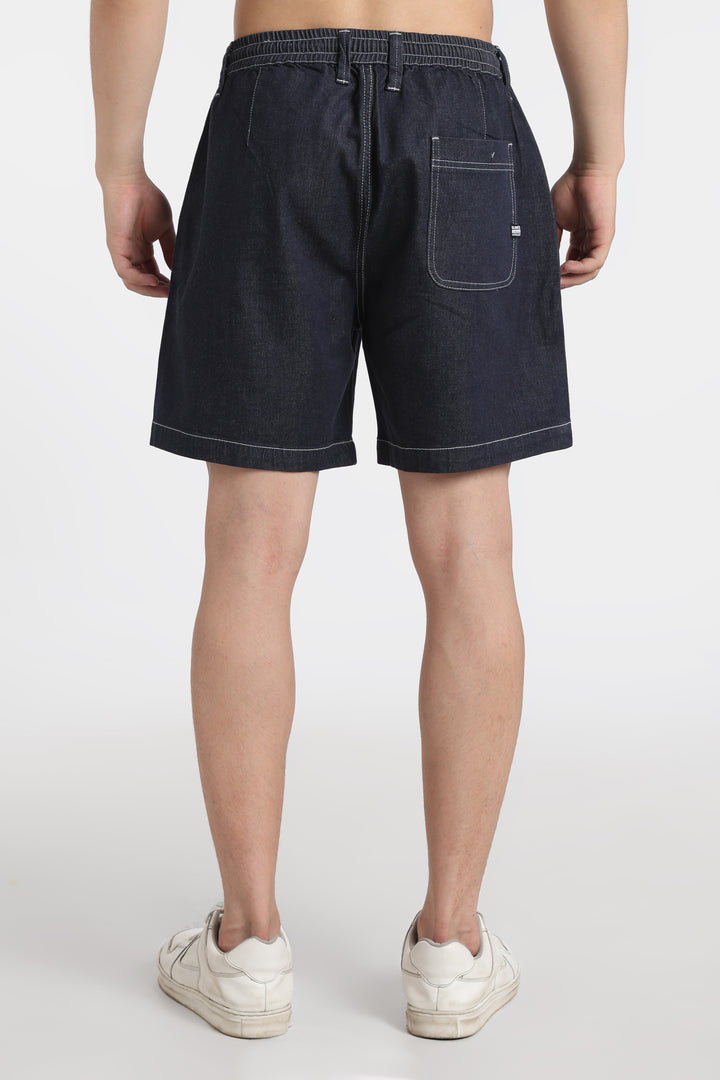 Dark Blue Drawstring Denim Shorts