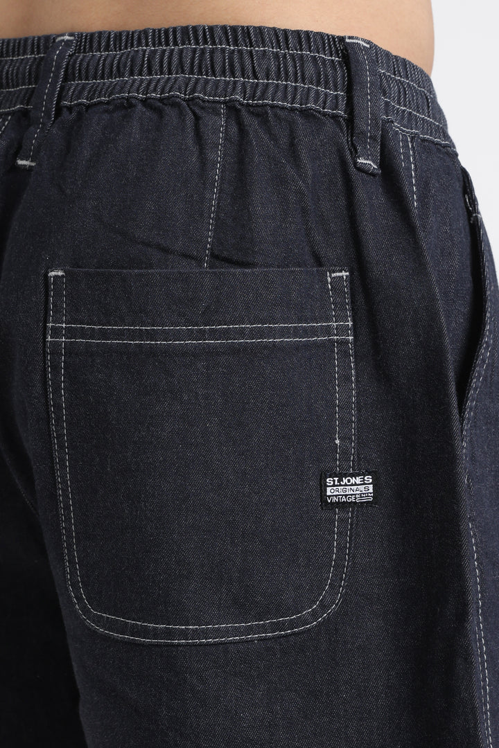 Dark Blue Drawstring Denim Shorts