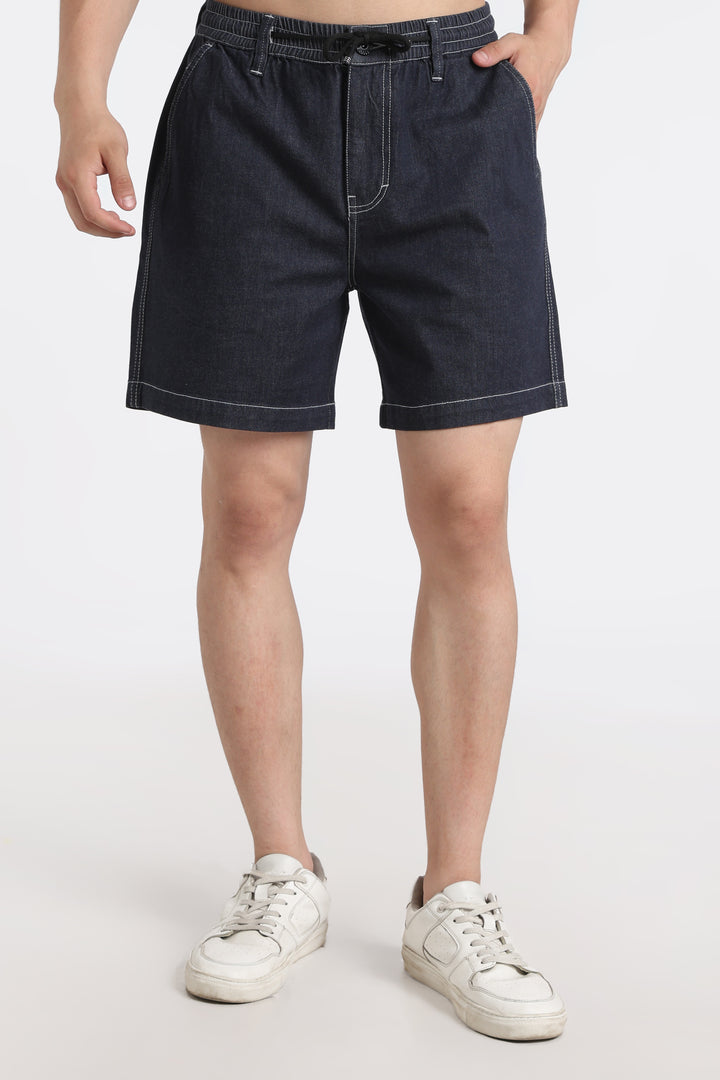 Dark Blue Drawstring Denim Shorts