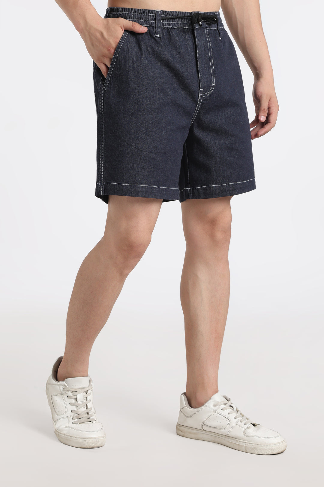 Dark Blue Drawstring Denim Shorts
