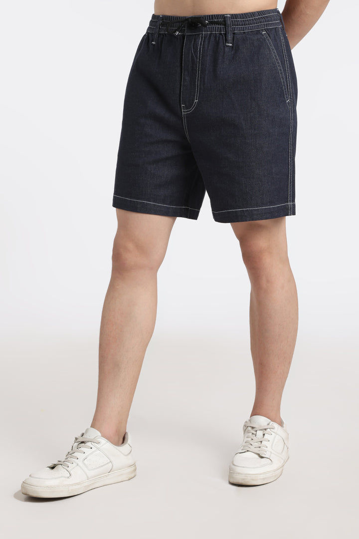 Dark Blue Drawstring Denim Shorts