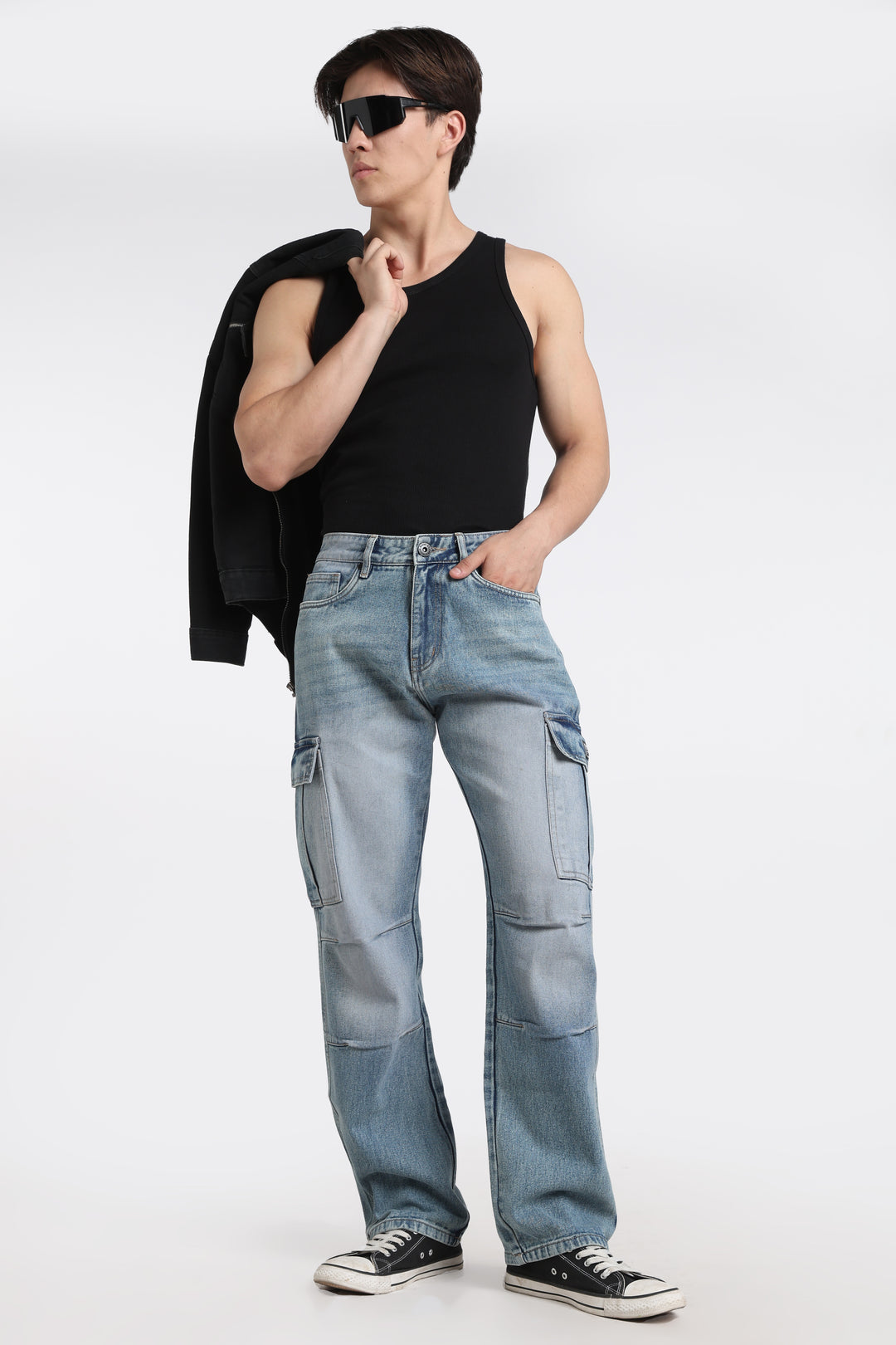 Men's Urban Loose Fit Cargo Denim Jeans