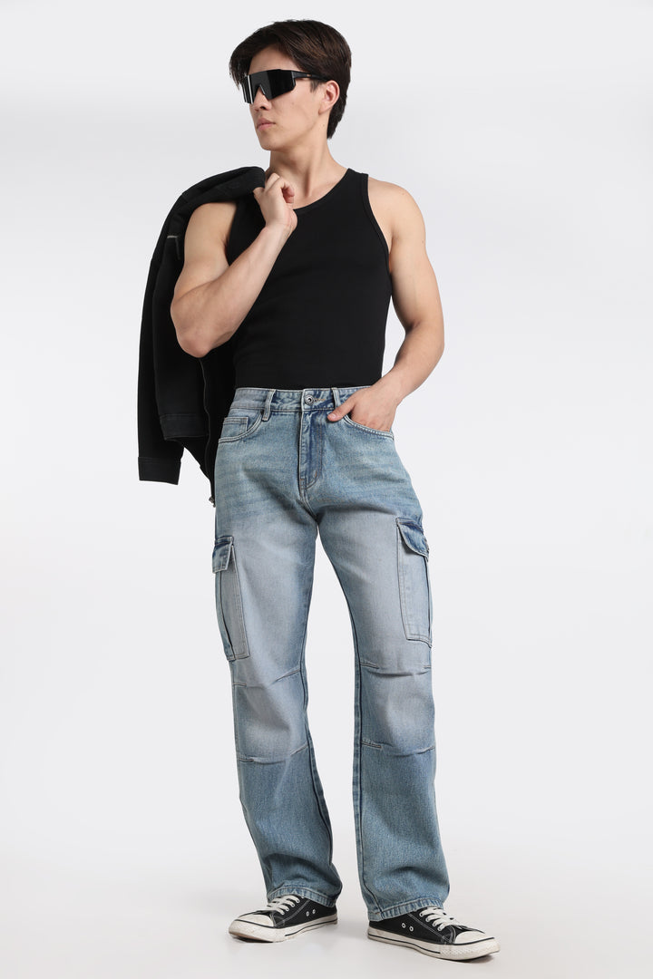 Men's Urban Loose Fit Cargo Denim Jeans