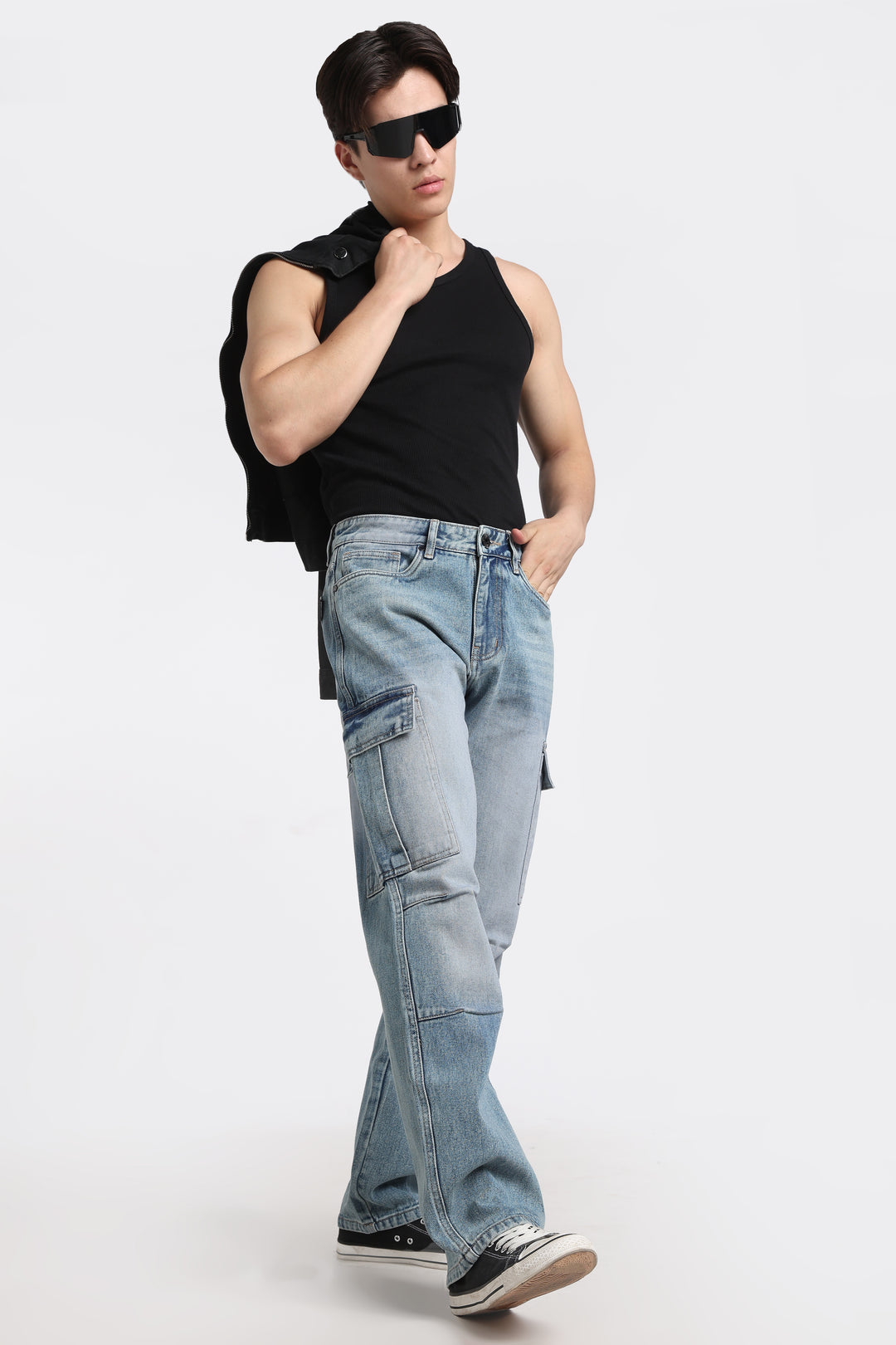 Men's Urban Loose Fit Cargo Denim Jeans