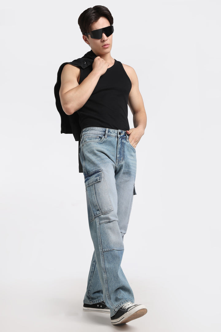 Men's Urban Loose Fit Cargo Denim Jeans