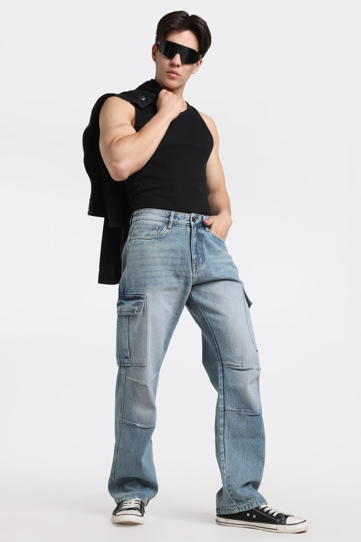 Men's Urban Loose Fit Cargo Denim Jeans