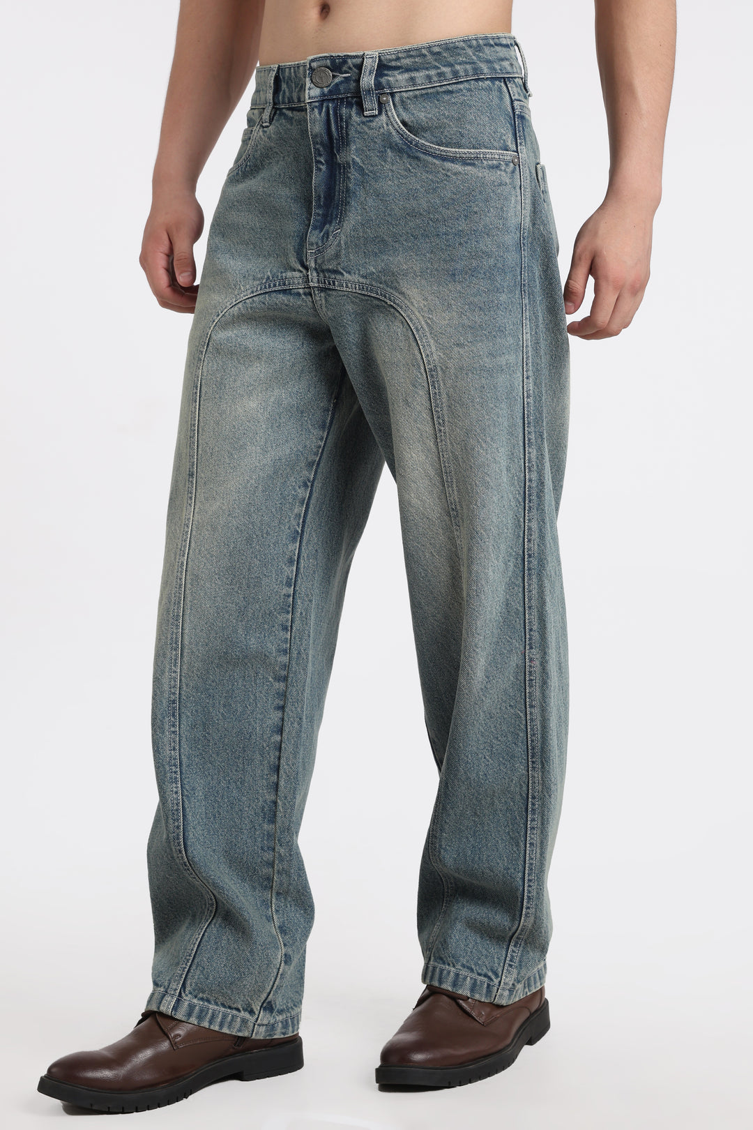 Vintage Wash High-Waist Straight-Leg Denim Jeans for Men