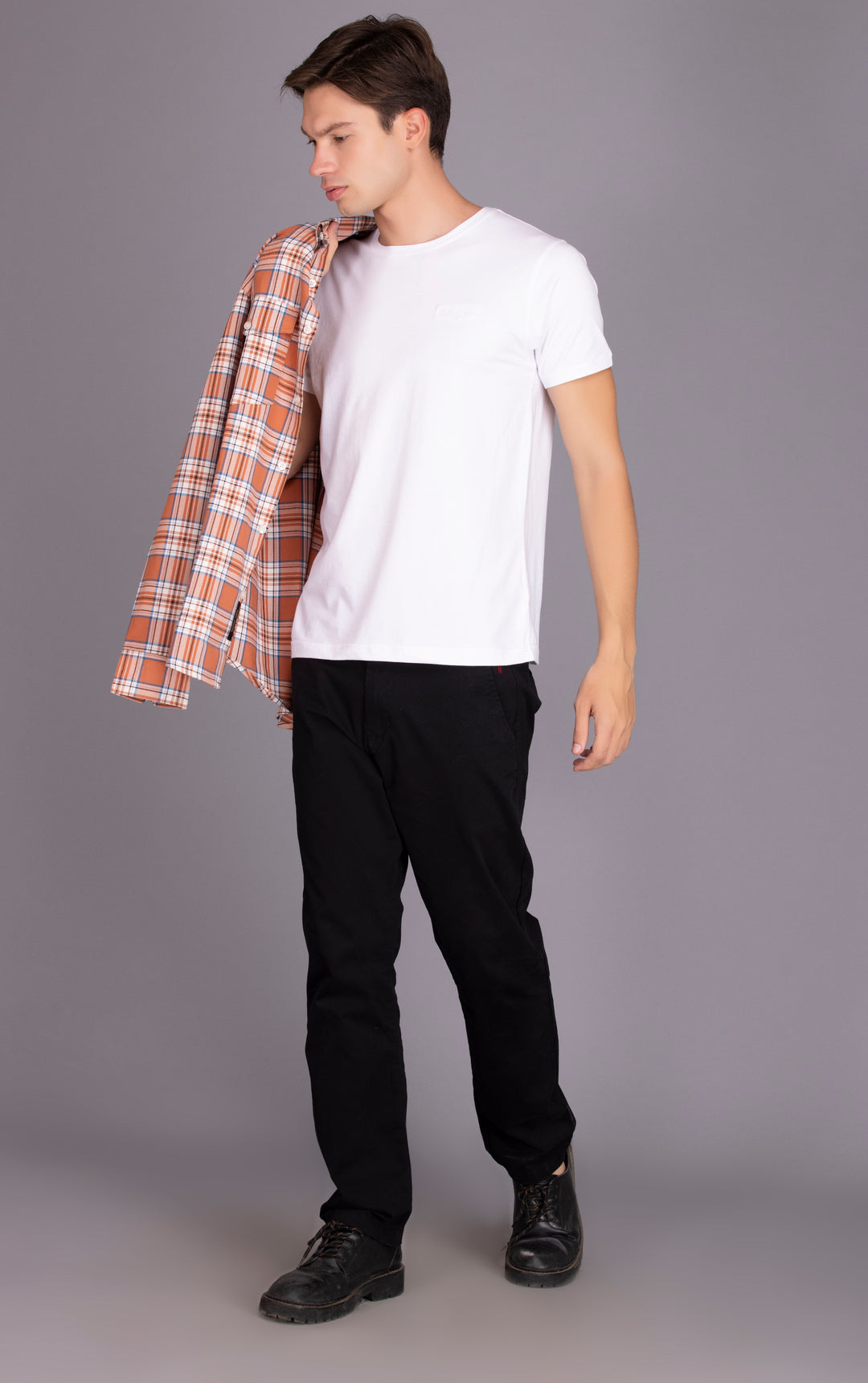 BUY ONLINE Orange PURE COTTON FLANNEL CHECKED CASUAL SHIRT FOR MEN