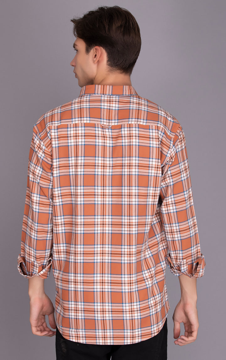 BUY ONLINE Orange PURE COTTON FLANNEL CHECKED CASUAL SHIRT FOR MEN