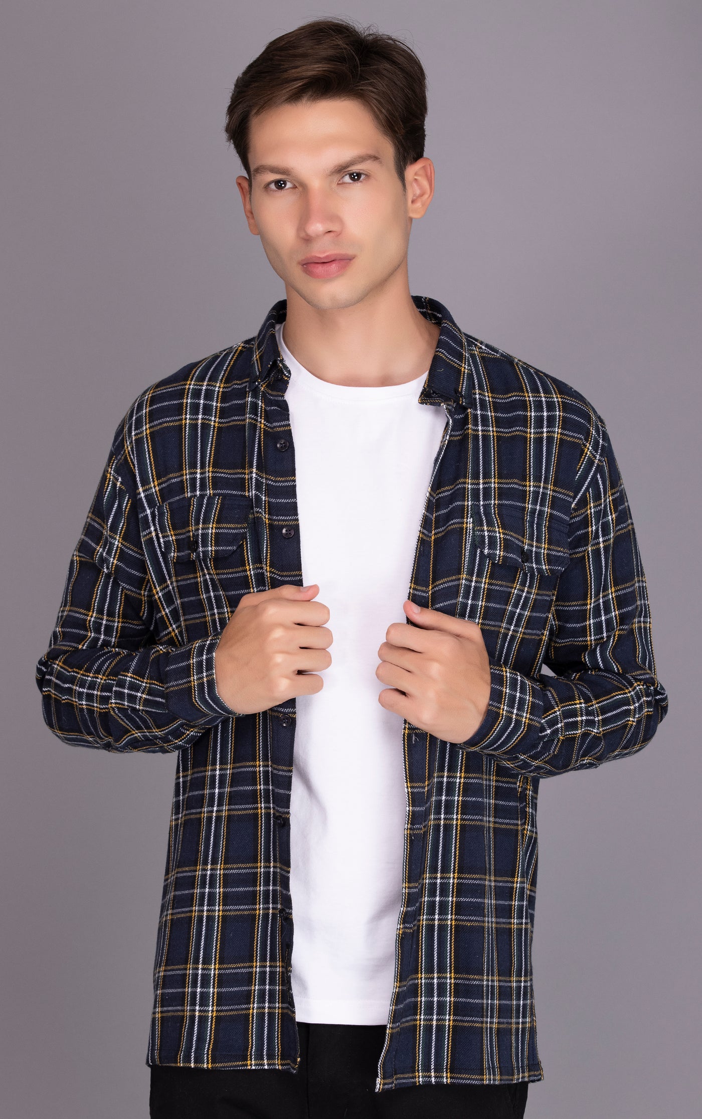 Buy Blue Pure Cotton Flannel Checked Casual Shirt online in india