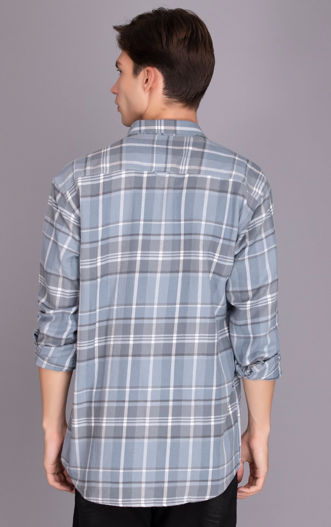 BUY ONLINE Sky BLUE PURE COTTON FLANNEL CHECKED CASUAL SHIRT FOR MEN
