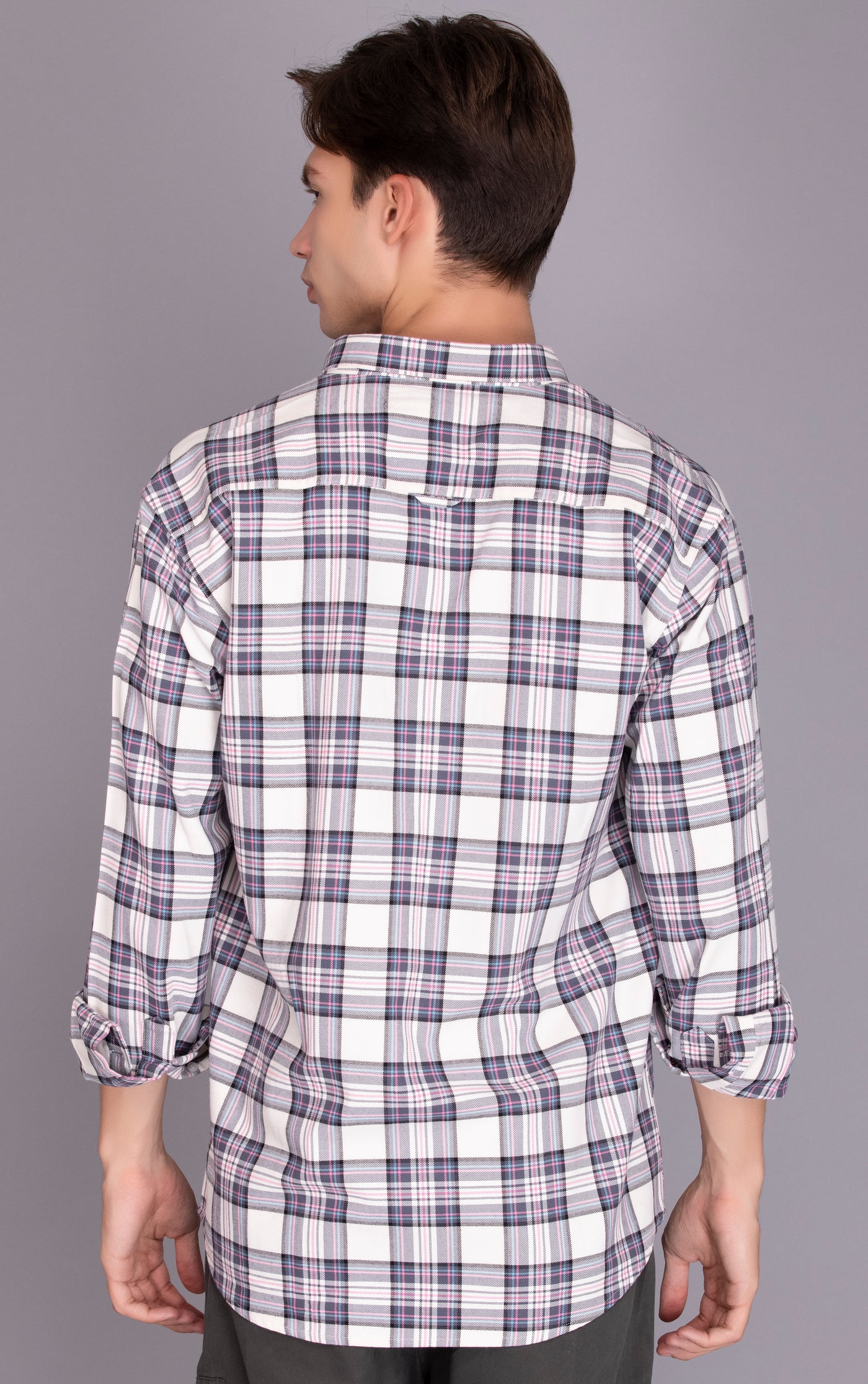 BUY ONLINE WHITE PURE COTTON FLANNEL CHECKED CASUAL SHIRT FOR MEN