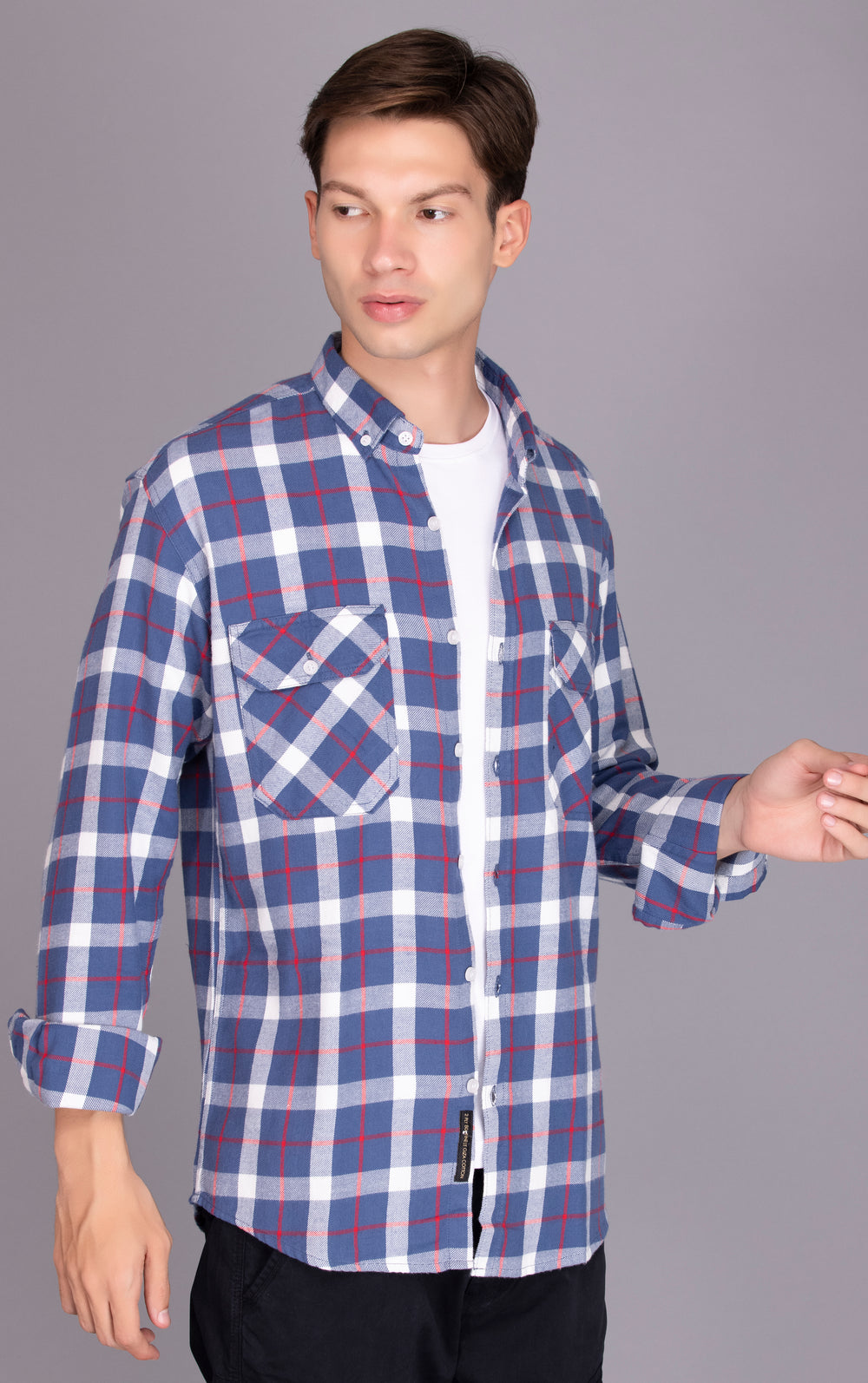 BUY BLUE PURE COTTON FLANNEL CHECKED CASUAL SHIRT ONLINE IN INDIA