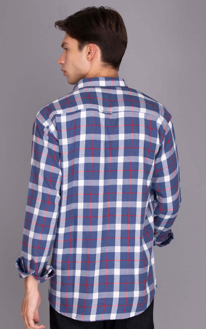 BUY BLUE PURE COTTON FLANNEL CHECKED CASUAL SHIRT ONLINE IN INDIA