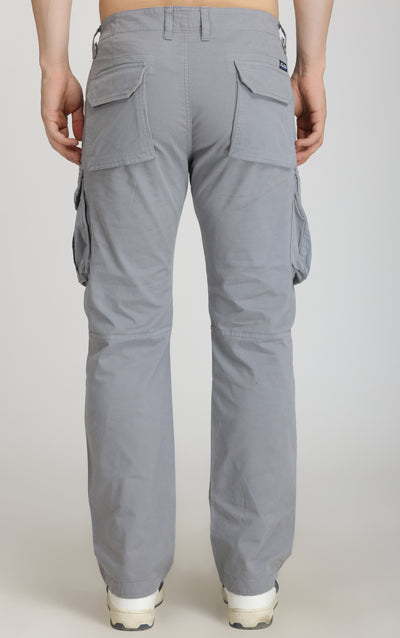 Buy online light grey cotton cargo 8-pockets for men