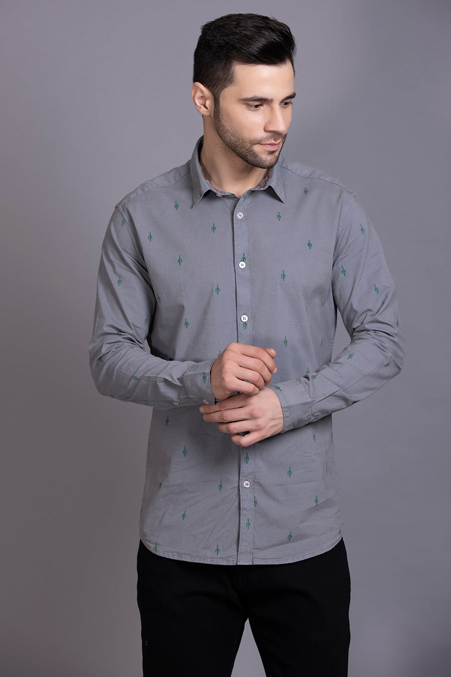 Men Grey Printed Shirt Lycra