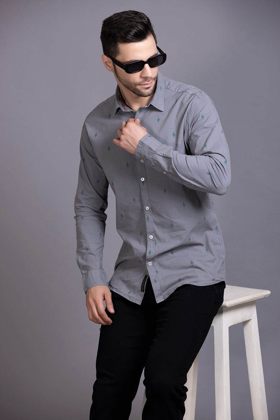 Men Grey Printed Shirt Lycra
