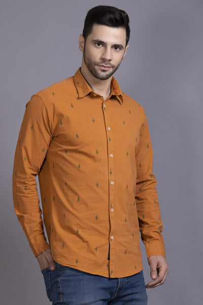 Men Orange Printed Shirt Lycra
