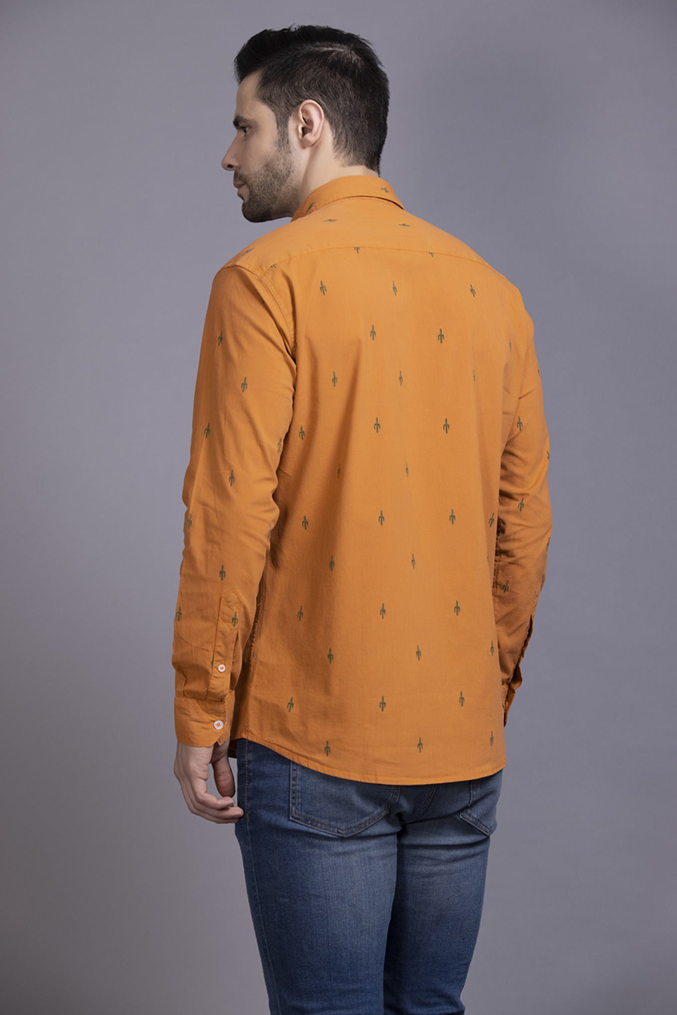 Men Orange Printed Shirt Lycra